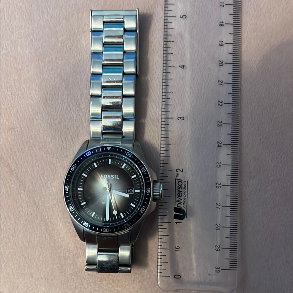Fossil Silver and Black Watch with Stainless Steel Bracelet